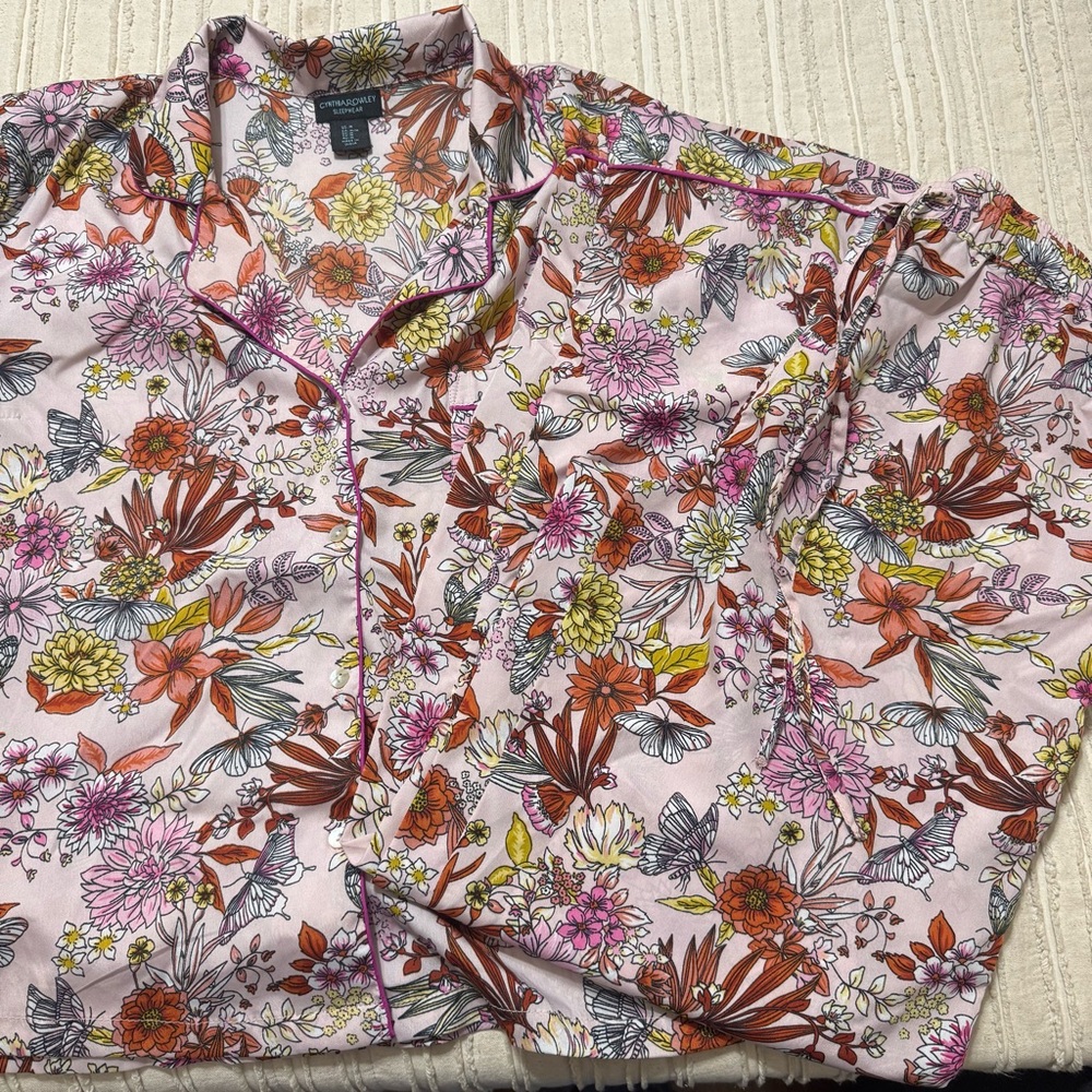 Cynthia Rowley womans Pajama Set floral pink mauve butterflies